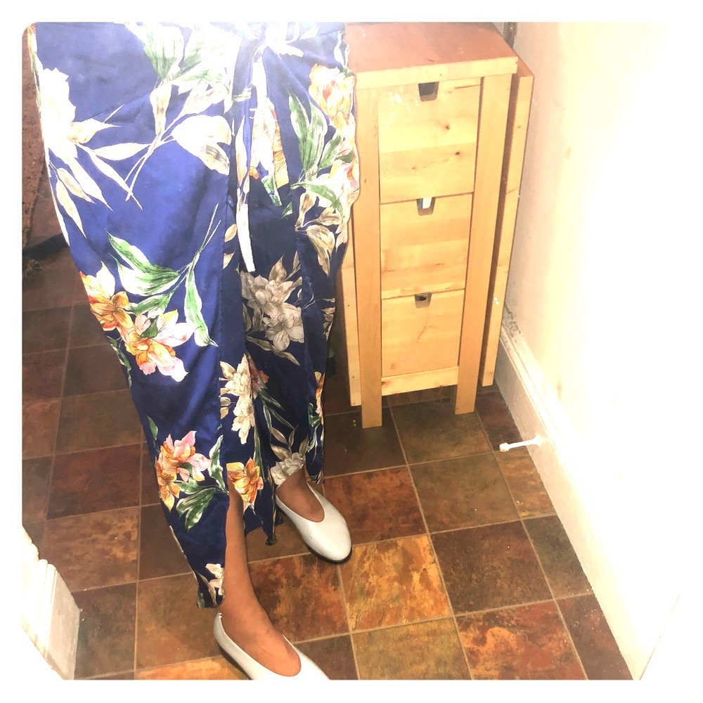 Zara silk floral wrap pants